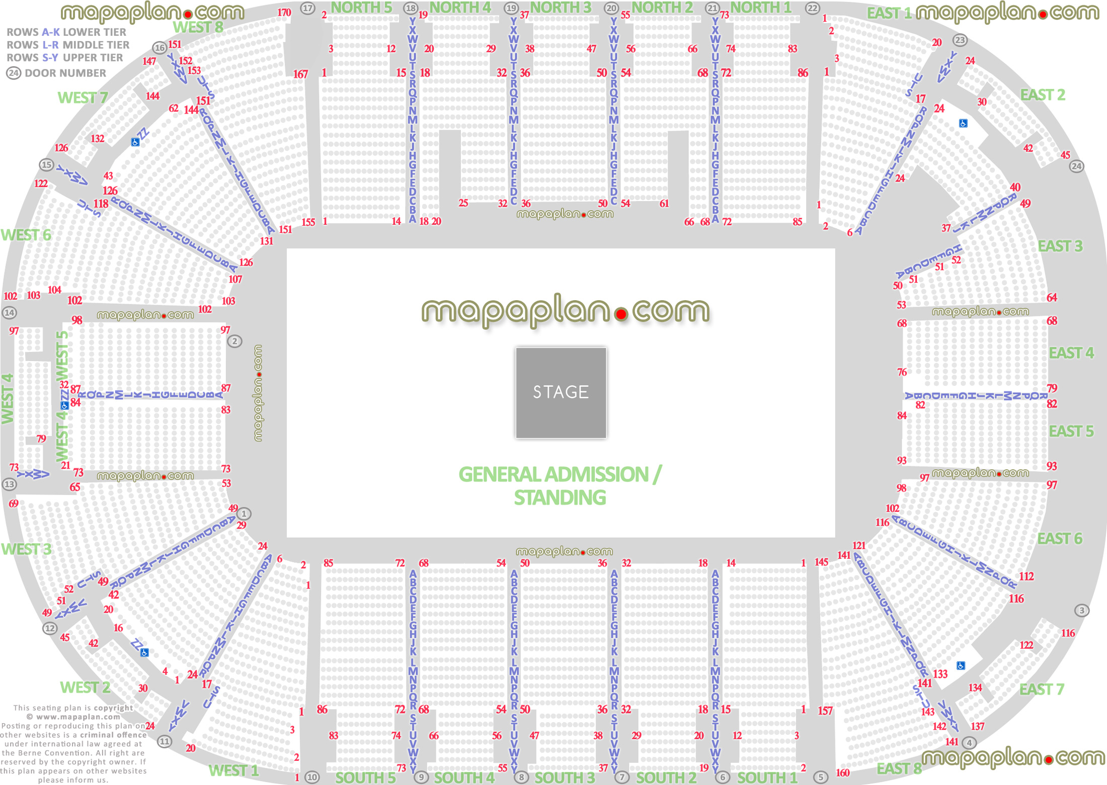 concert stage round 360 degree arrangement virtual interactive chart how many seats row lower middle upper north south west east stand block diagram Belfast Odyssey SSE Arena seating plan