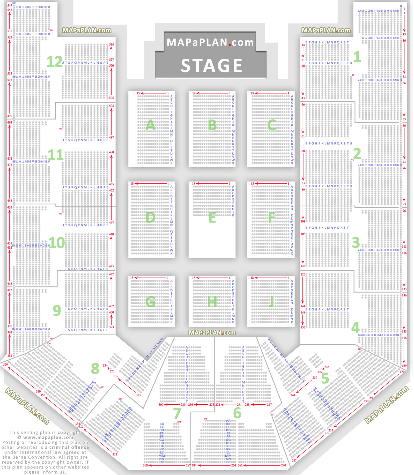 Detailed seat row numbers concert chart floor lower upper tier level block layout Birmingham Utilita Arena NIA NIA National Indoor Arena seating plan