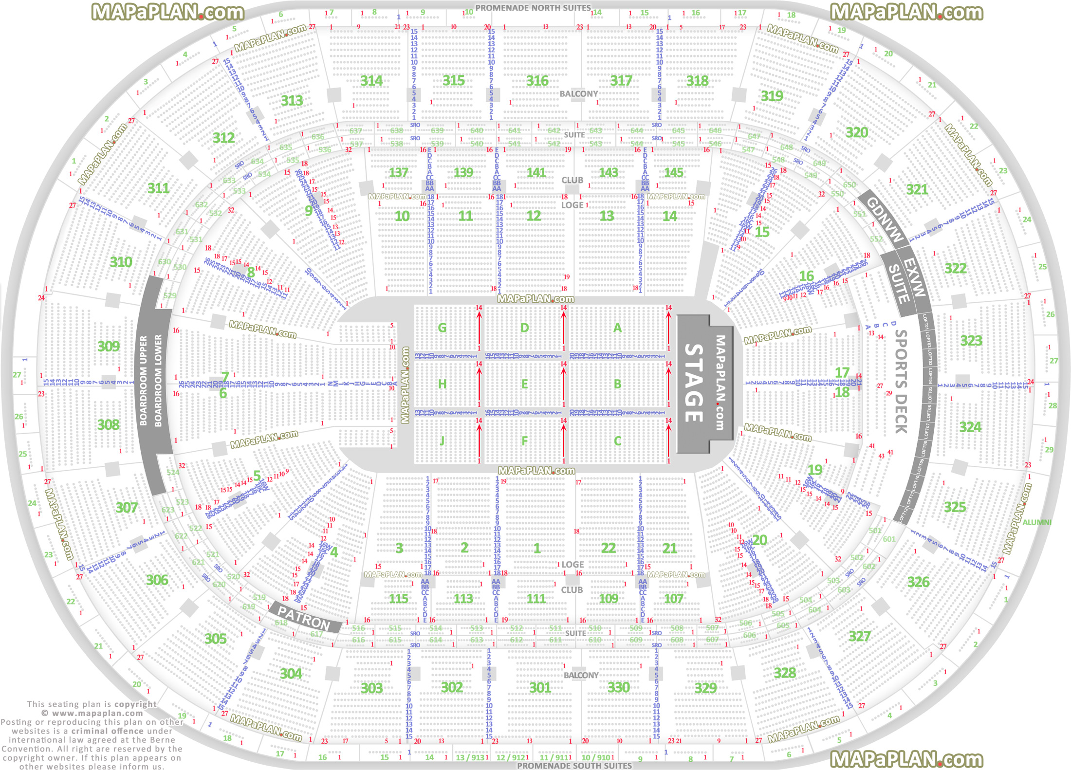 detailed seat row numbers end stage full concert sections floor plan arena lower upper bowl layout Boston TD Garden seating chart