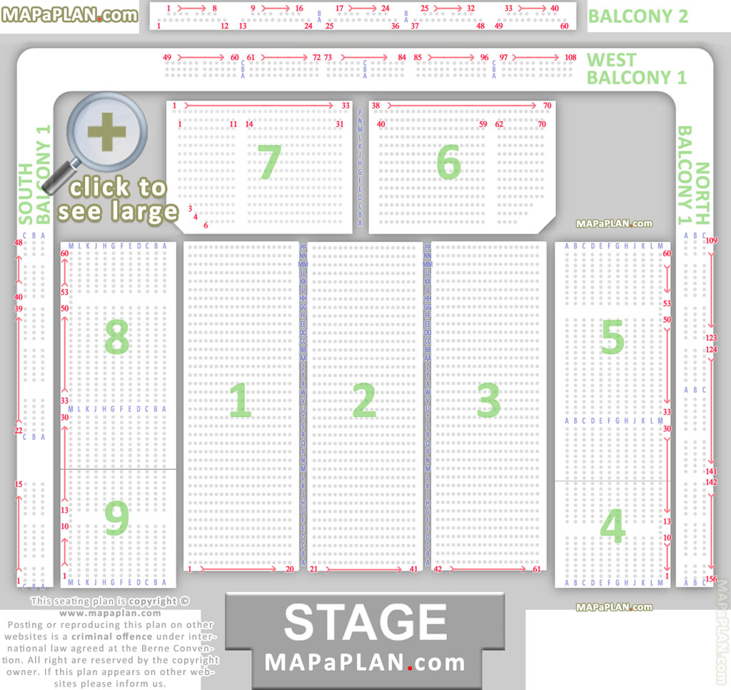 Detailed seat numbers chart with rows and blocks layout Cardiff International Utilata Arena seating chart