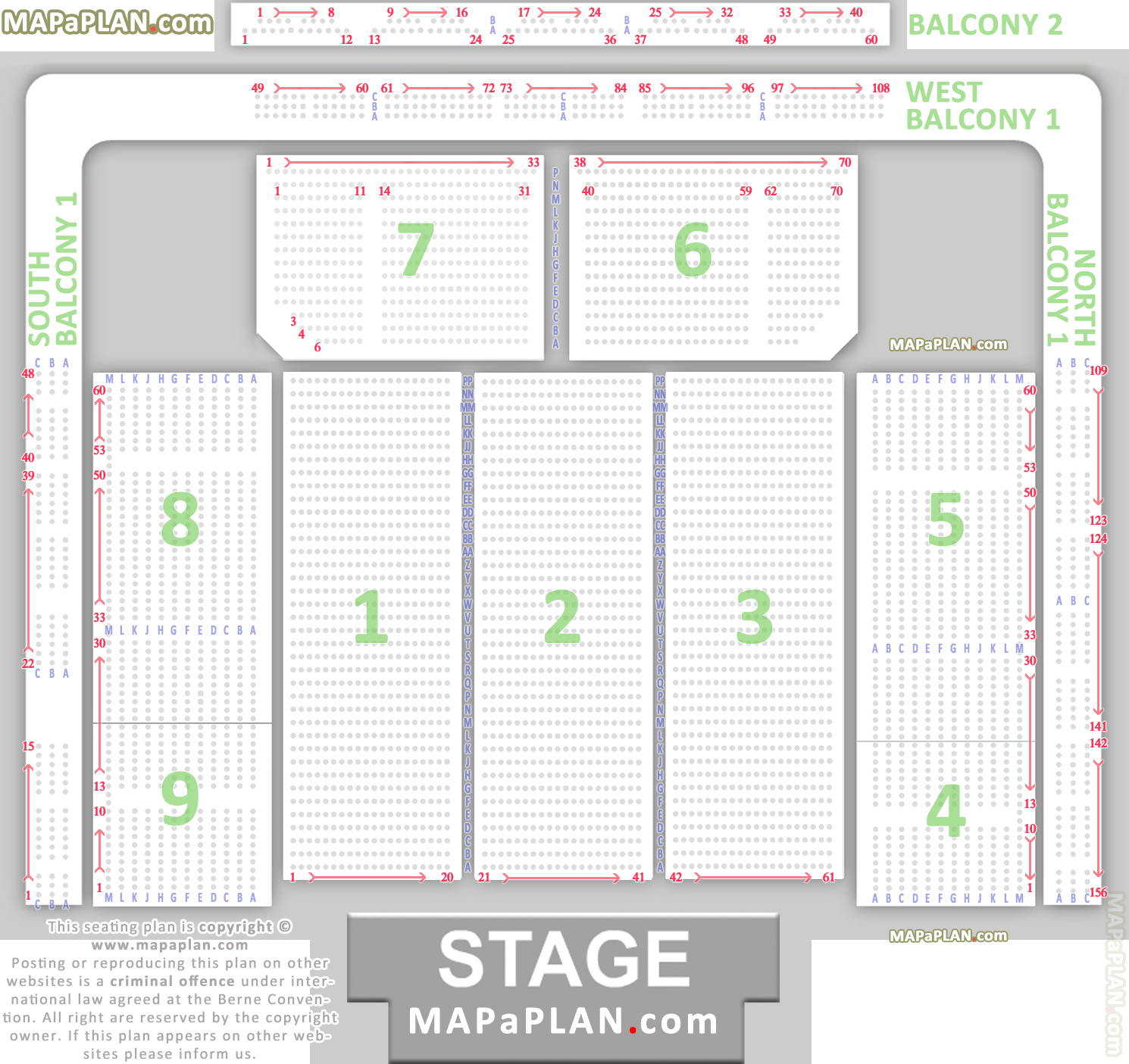 Detailed seat numbers chart with rows and blocks layout Cardiff International Utilata Arena seating chart