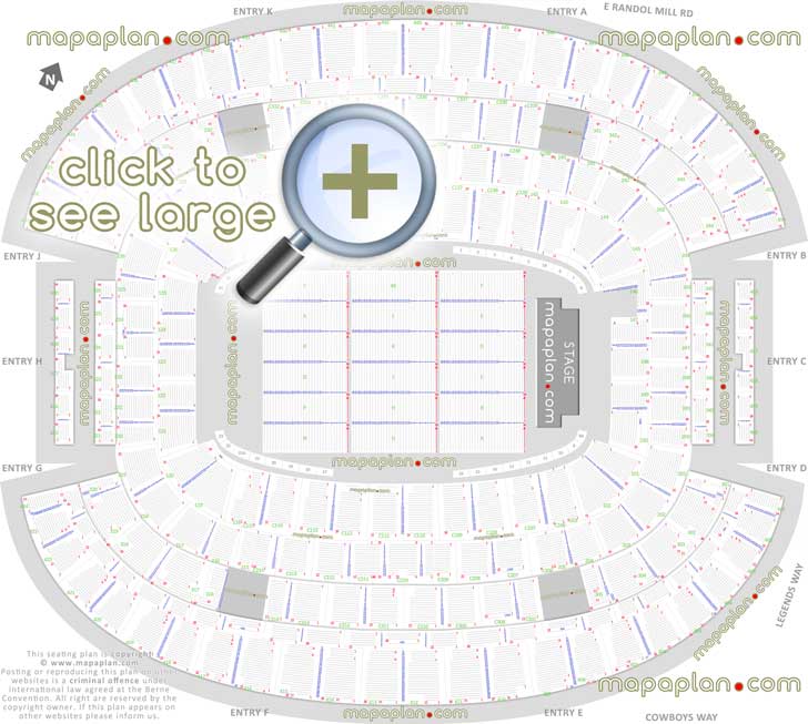 detailed seat row numbers end stage concert sections floor plan map virtual 3d interactive layout Dallas Cowboys AT&T Stadium seating chart