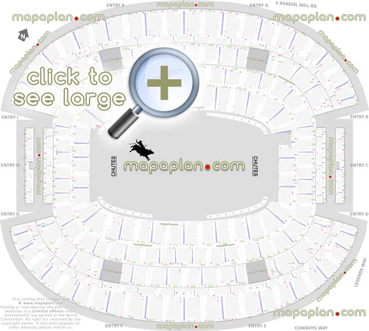 pbr professional bull riders rodeo dallas cowboys texas usa detailed seating capacity 3d arrangement arena row numbers layout lower club upper level main entrance gates exits map west east south north detailed fully seated chart setup standing room only sro areas wheelchair disabled handicap accessible seats plan sections 319 327 333 336 342 343 405 408 409 411 415 438 441 443 446 447 Dallas Cowboys AT&T Stadium seating chart