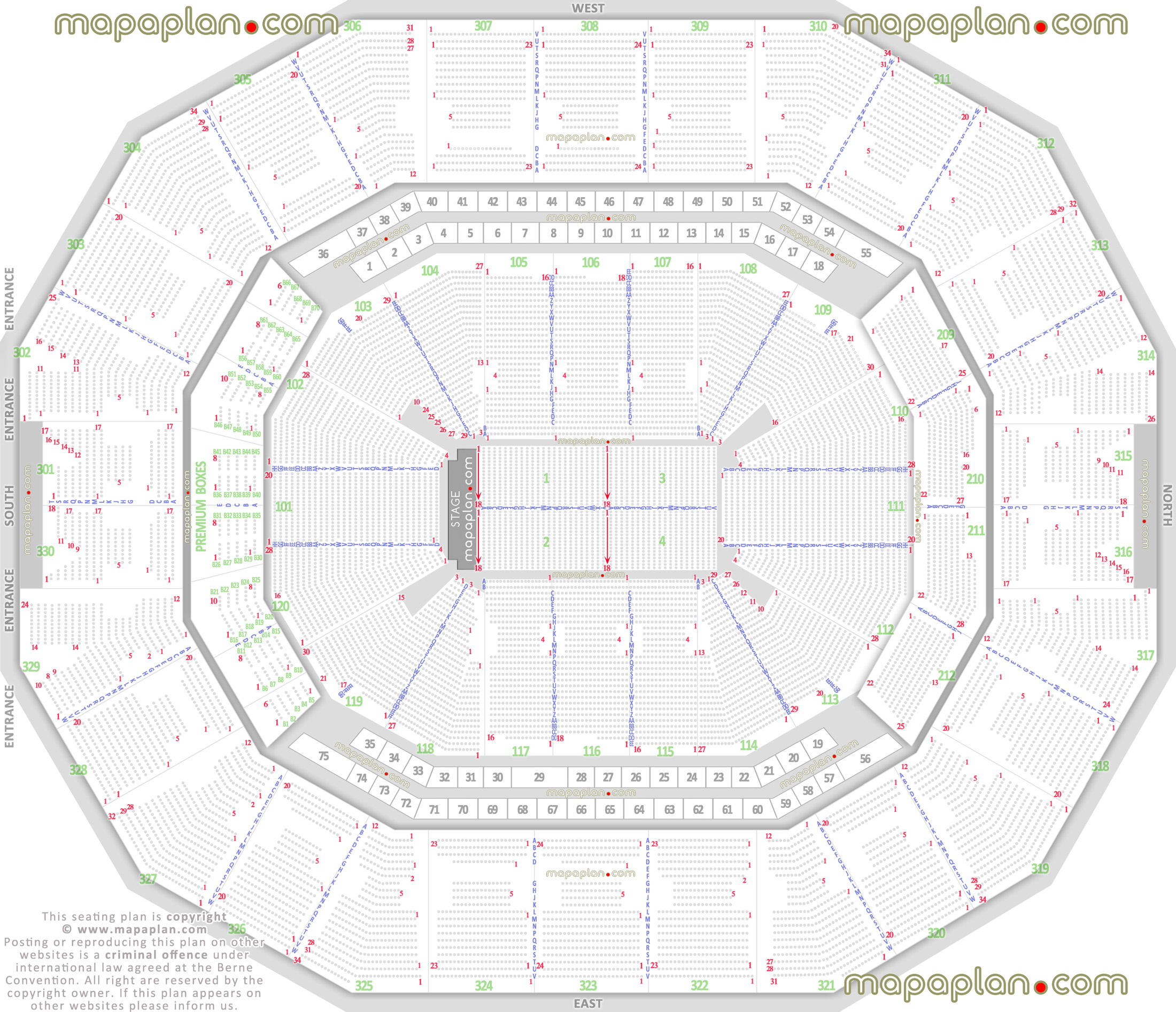 KFC Yum! Center Detailed seat & row numbers end stage concert