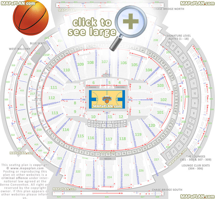 Madison Square Garden seating chart detailed seats rows and sections numbers knicks