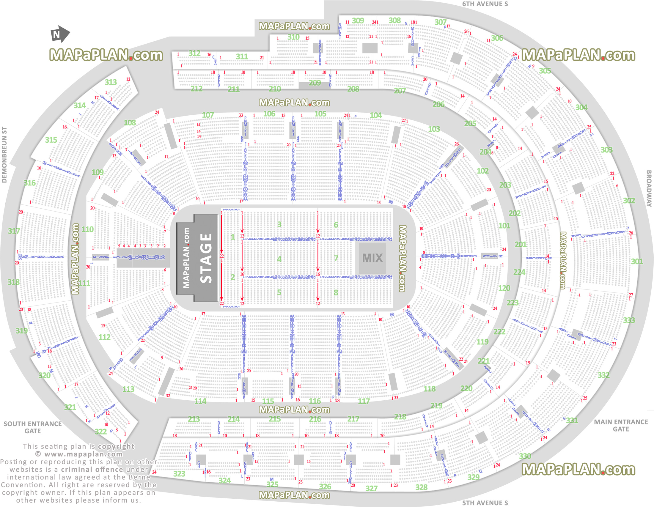 Bridgestone Arena Detailed seat & row numbers end stage concert
