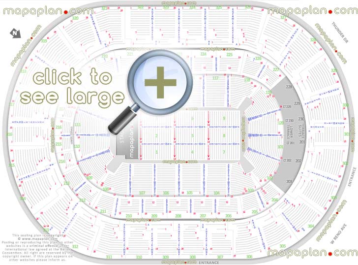 detailed seat row numbers end stage concert sections floor plan map arena lower club upper level layout Oklahoma City Paycom Center Arena seating chart
