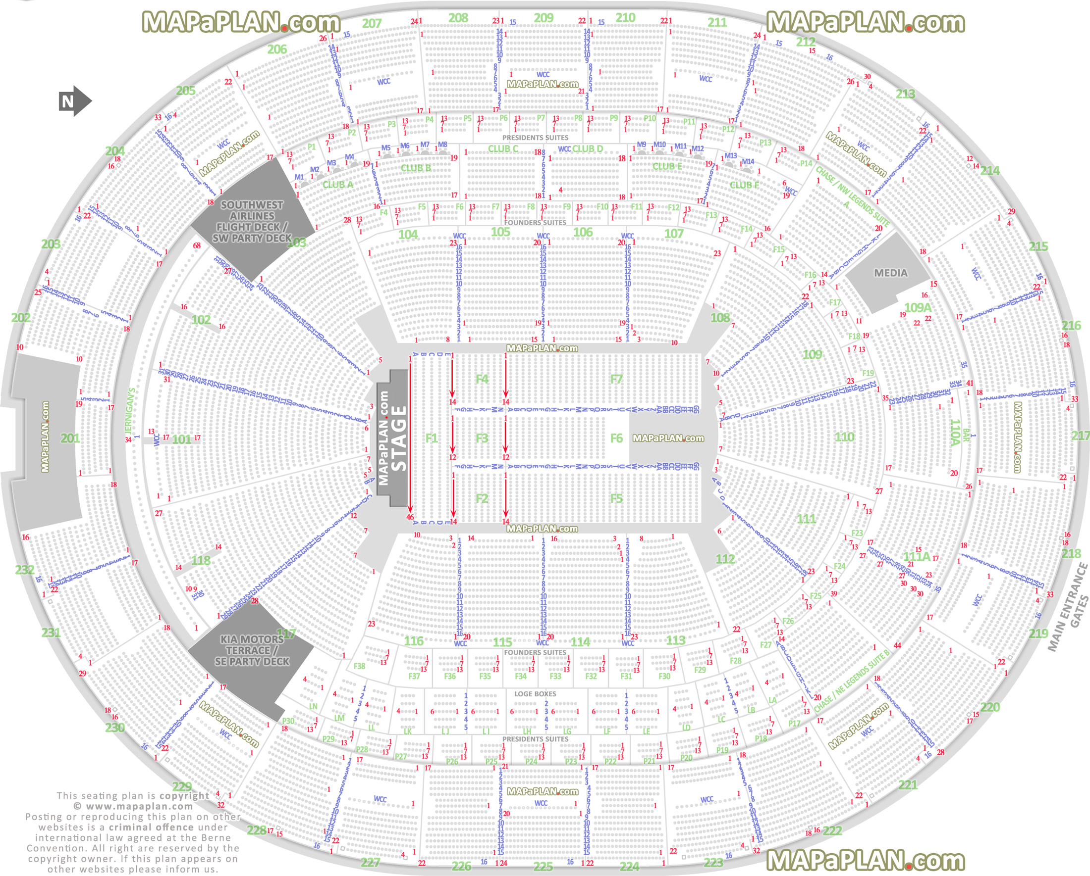 Orlando Amway Center Detailed seat & row numbers end stage concert