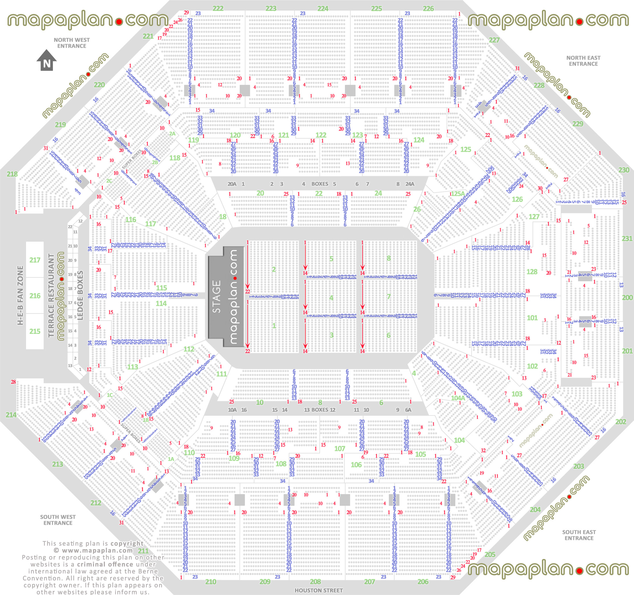 AT&T Center Detailed seat & row numbers end stage concert sections