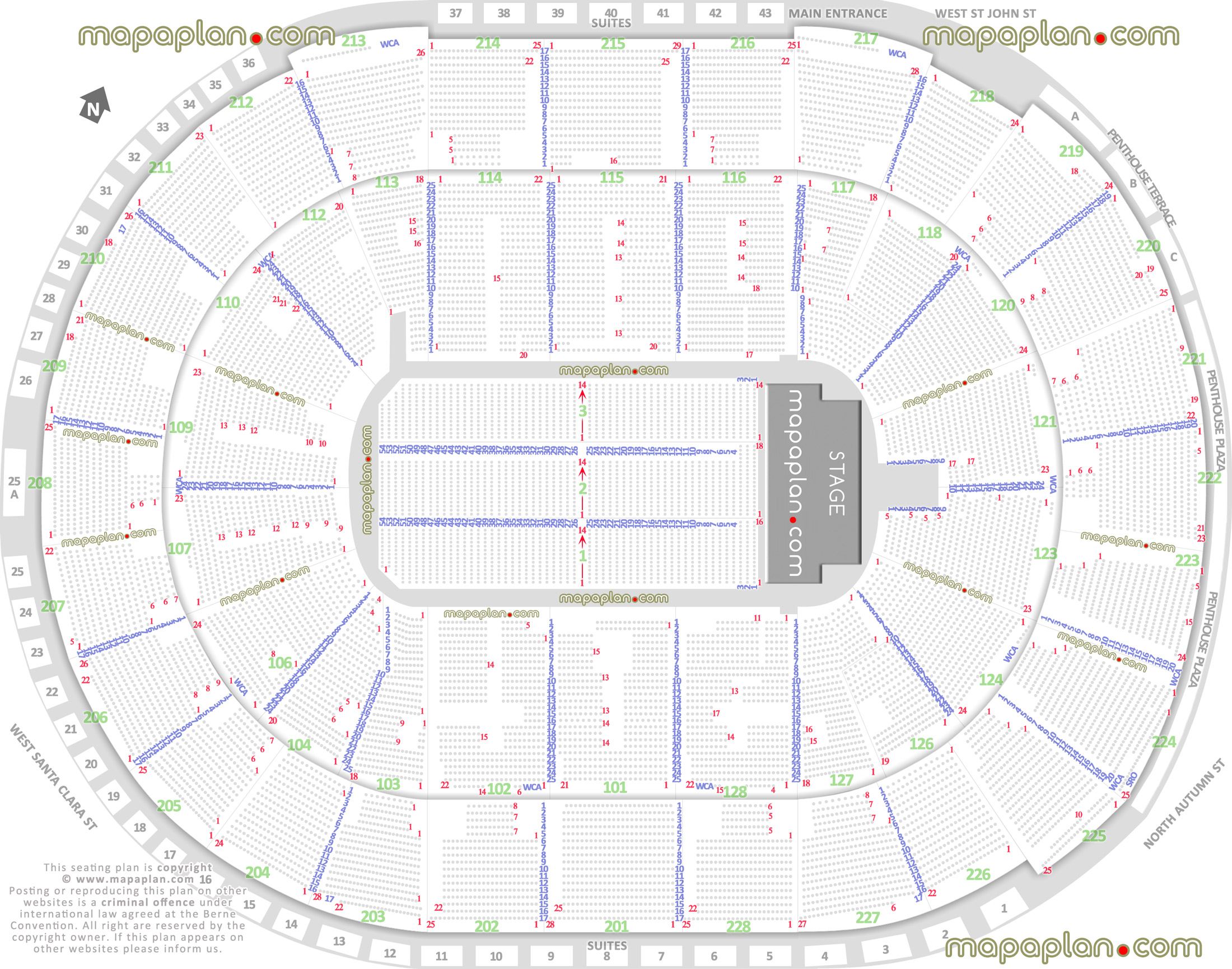 SAP Center Detailed seat & row numbers end stage concert sections