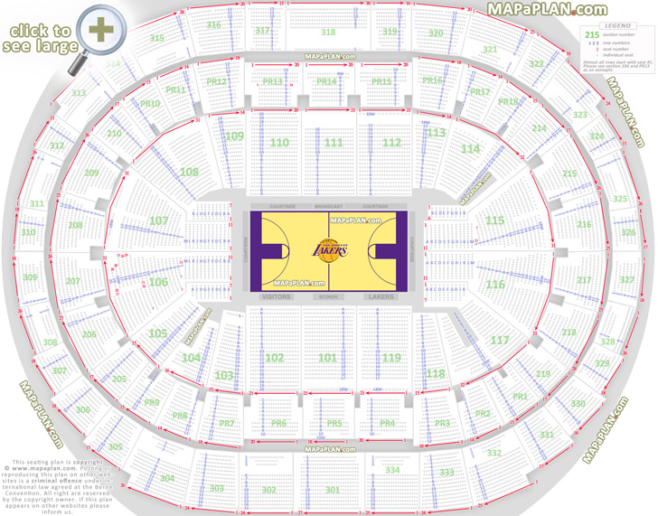 Staples Center seat numbers detailed seating chart LA California