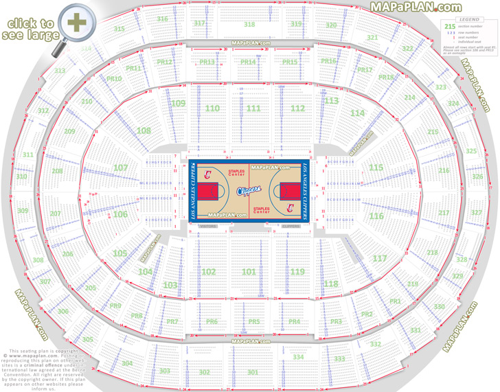 Staples Center seat numbers detailed seating chart LA California