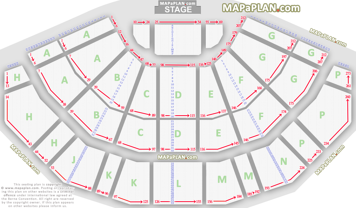 Detailed seat row numbers concert chart with flat tiered blocks layout Dublin 3Arena O2 Arena seating chart