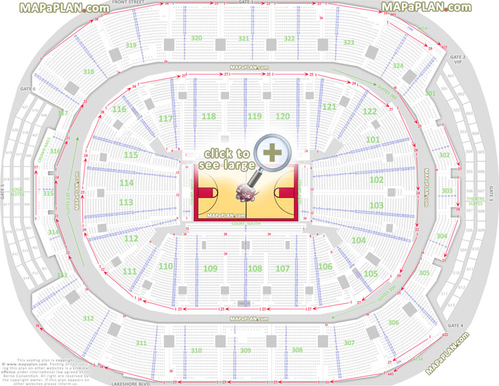 NBA Toronto Raptors basketball game seat row numbers plan Executive Loge Theatre Suites Toronto Scotiabank Arena seating chart