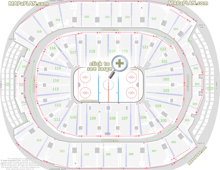 NHL Toronto Maple Leafs hockey individual seat row numbers gate entrances Ticketmaster map Toronto Scotiabank Arena seating chart