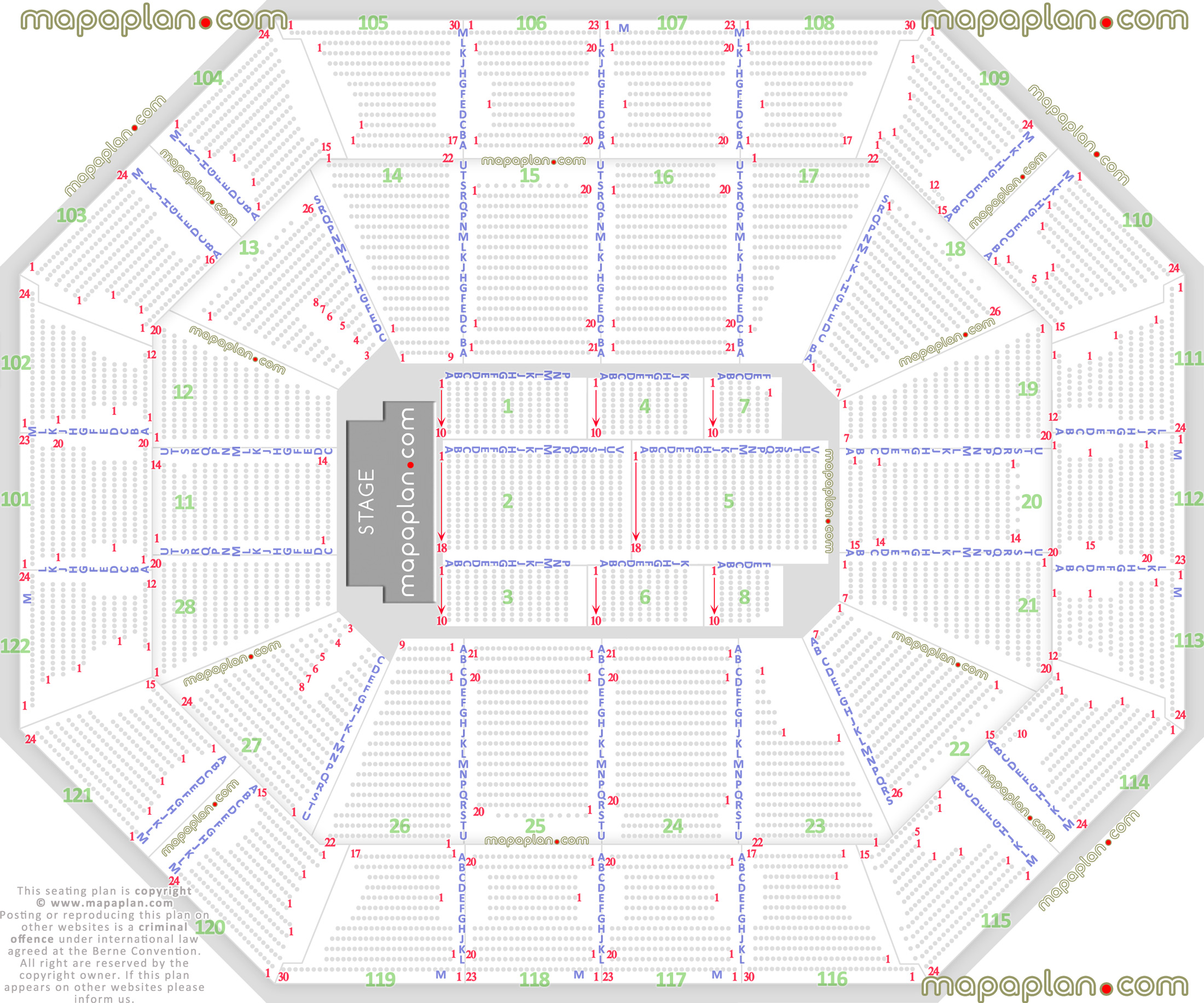 Mohegan Sun Arena Detailed seat & row numbers end stage concert