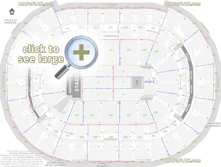 detailed seat row numbers end stage full concert sections floor plan arena main concourse club upper level layout Washington DC Capital One Arena Center seating chart