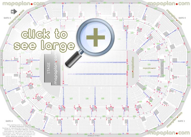 detailed seat row numbers end stage concert sections floor plan map arena lower upper level layout Winnipeg Canada Life Centre seating chart