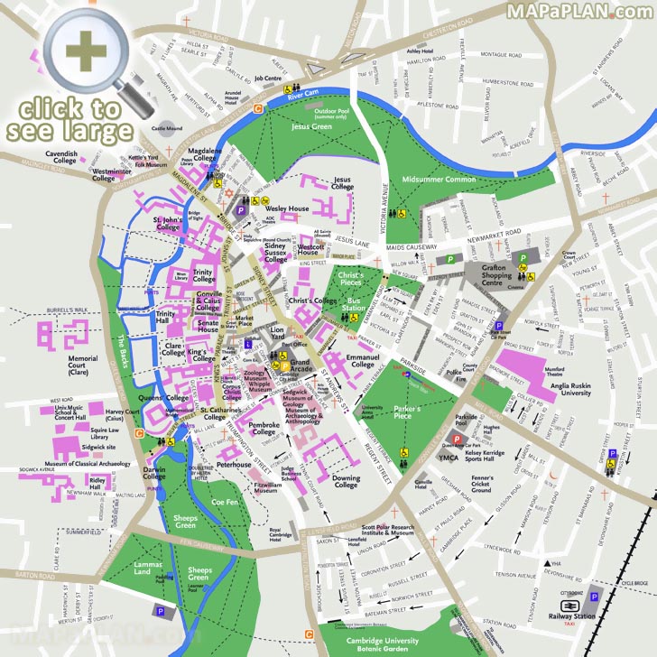 Cambridge maps Top tourist attractions Free printable city street map