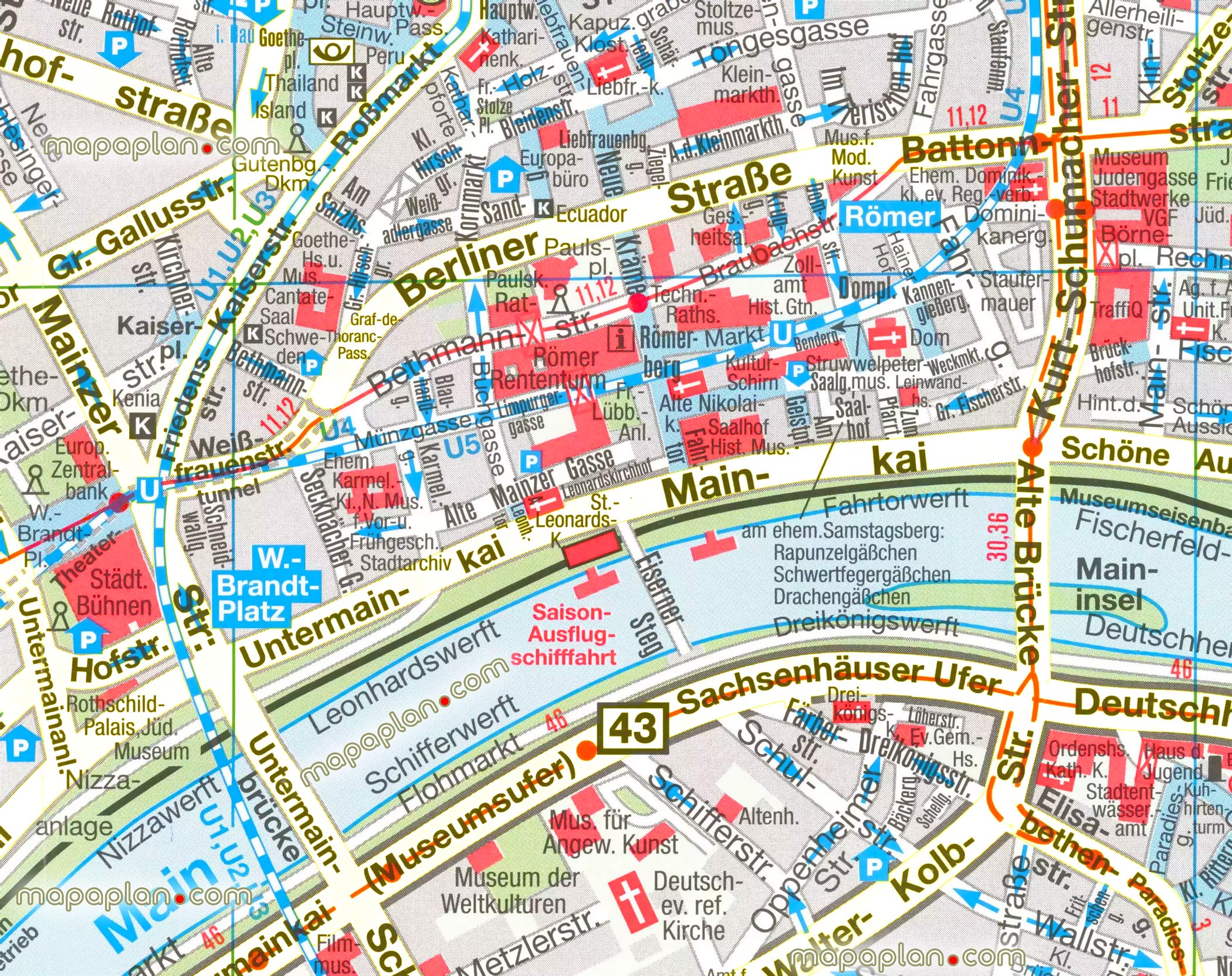 Frankfurt Map City Map Stadtplan Karte Of Frankfurt Germany Showing Road Street Names 1 Day Trip Travel Locations To Visit Must See Tourist Attractions Famous Destinations Must Do Spots Landmark Destinations