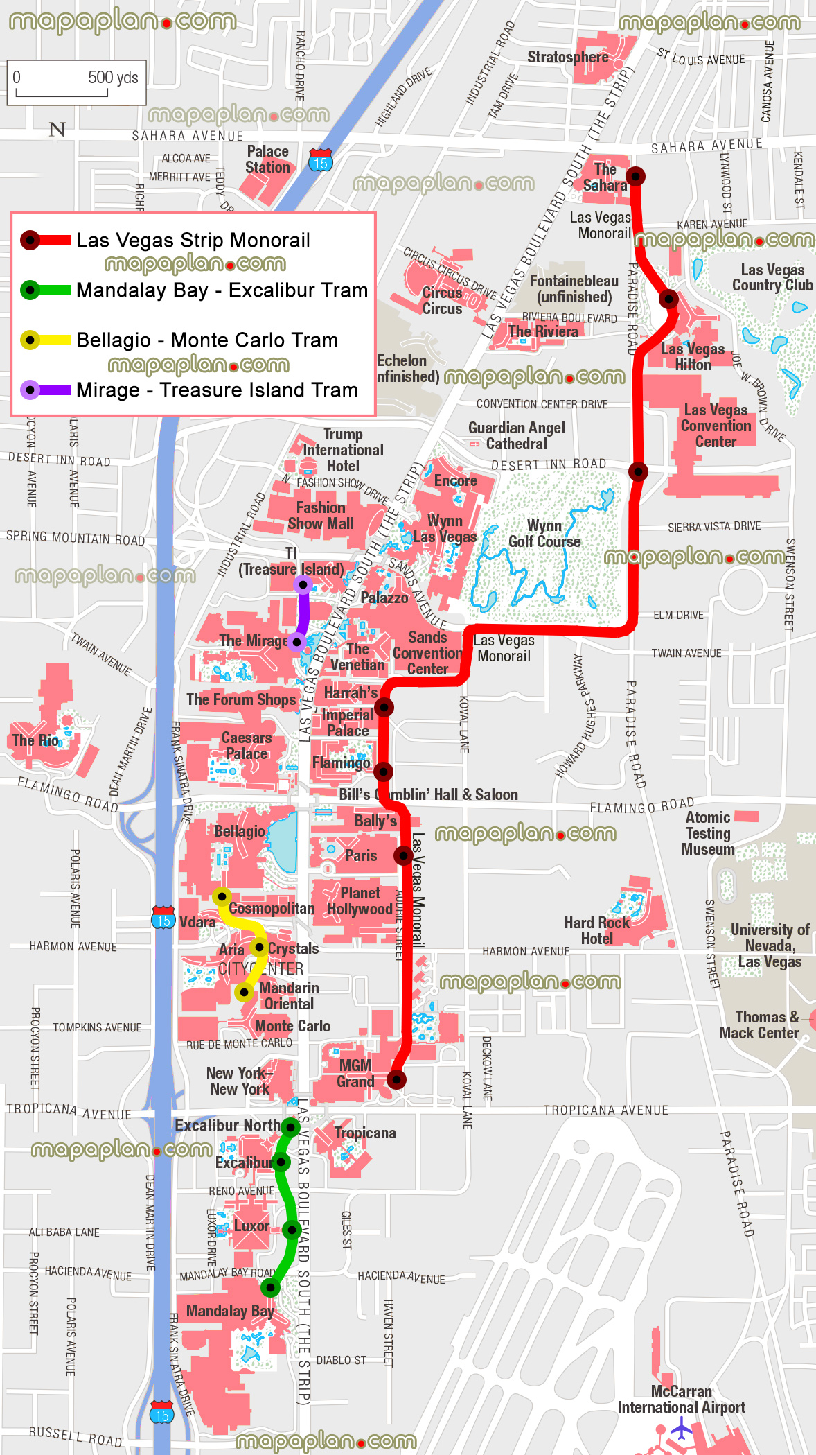 Monorail, Tram & Strip Map, Las Vegas Maps