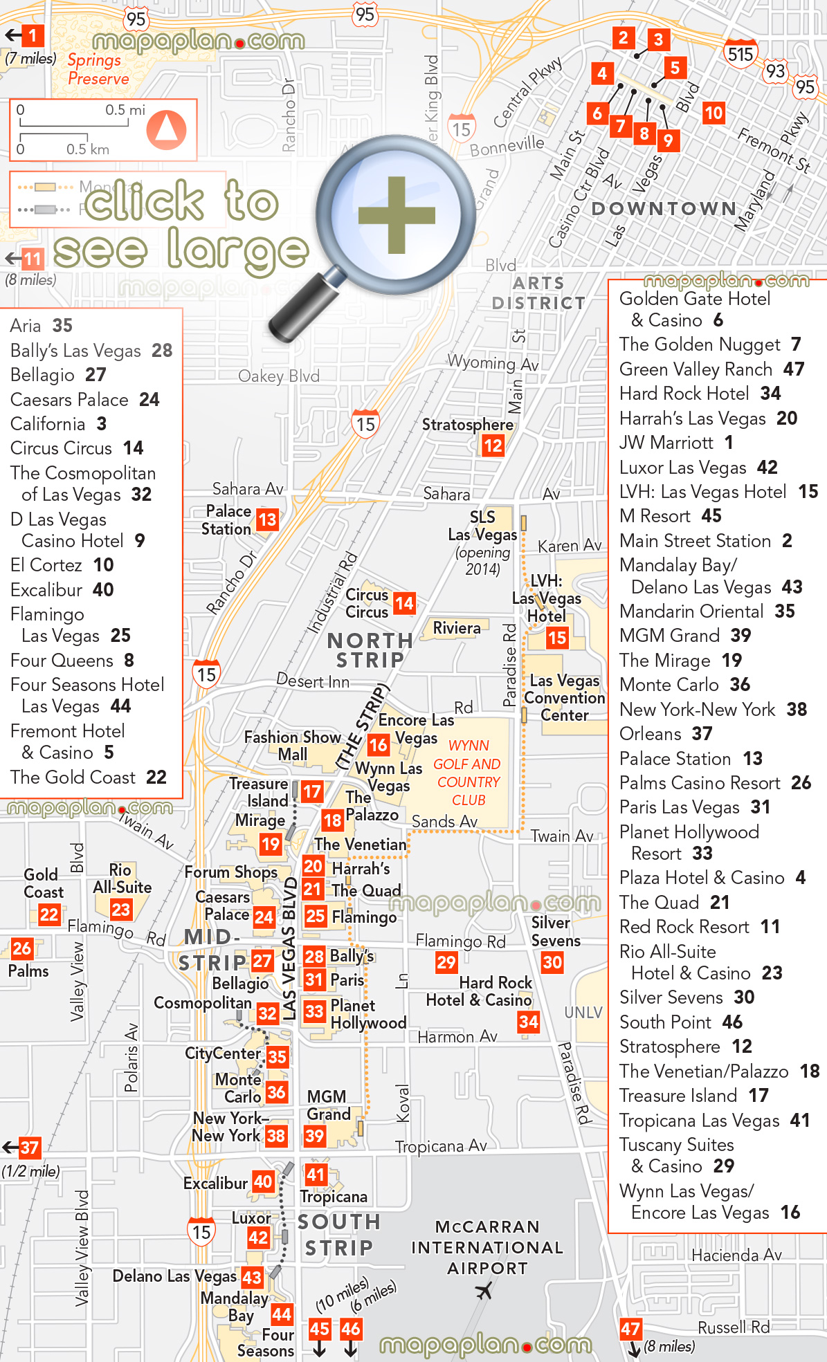 tuscany suites las vegas map Las Vegas Map A Z List Of All Hotels On The Strip Including Aria tuscany suites las vegas map