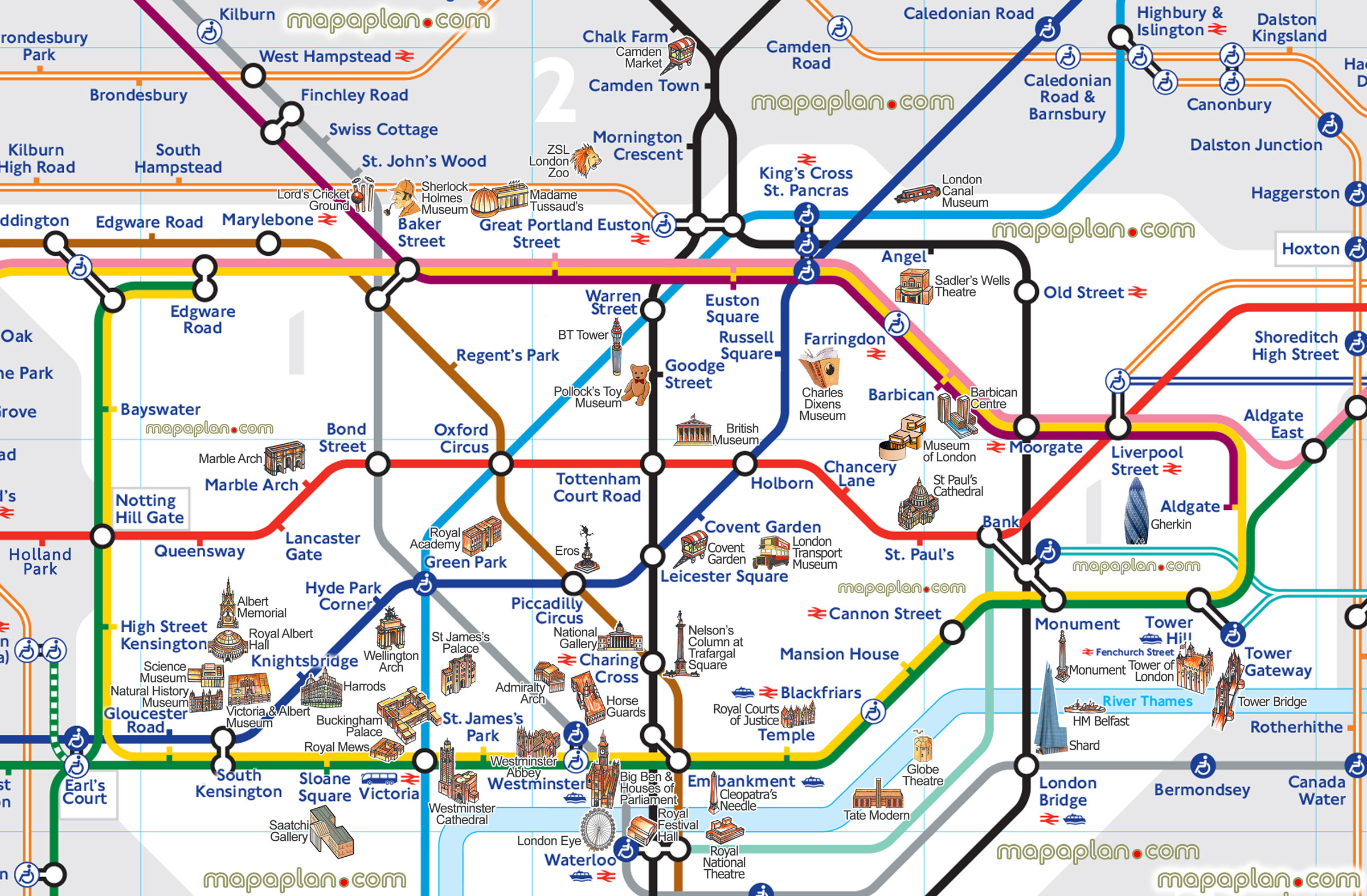 London map London tube map with attractions Underground stations
