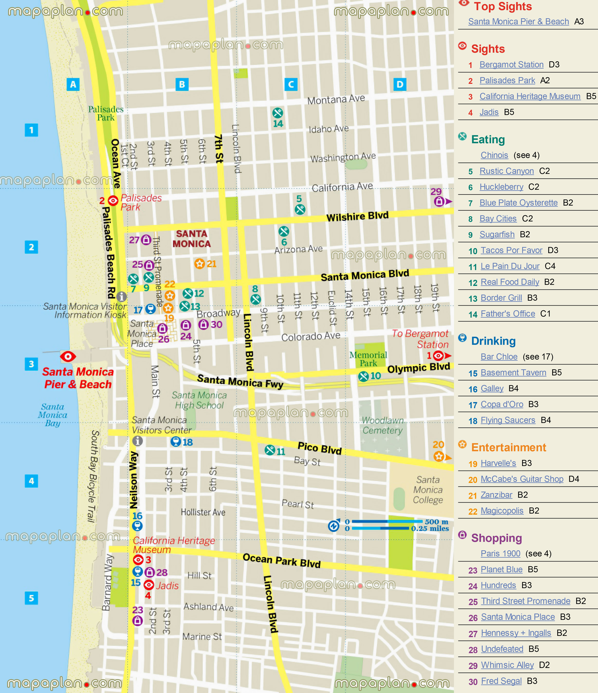 los-angeles-map-santa-monica-pier-beach-tourist-guide-map-with