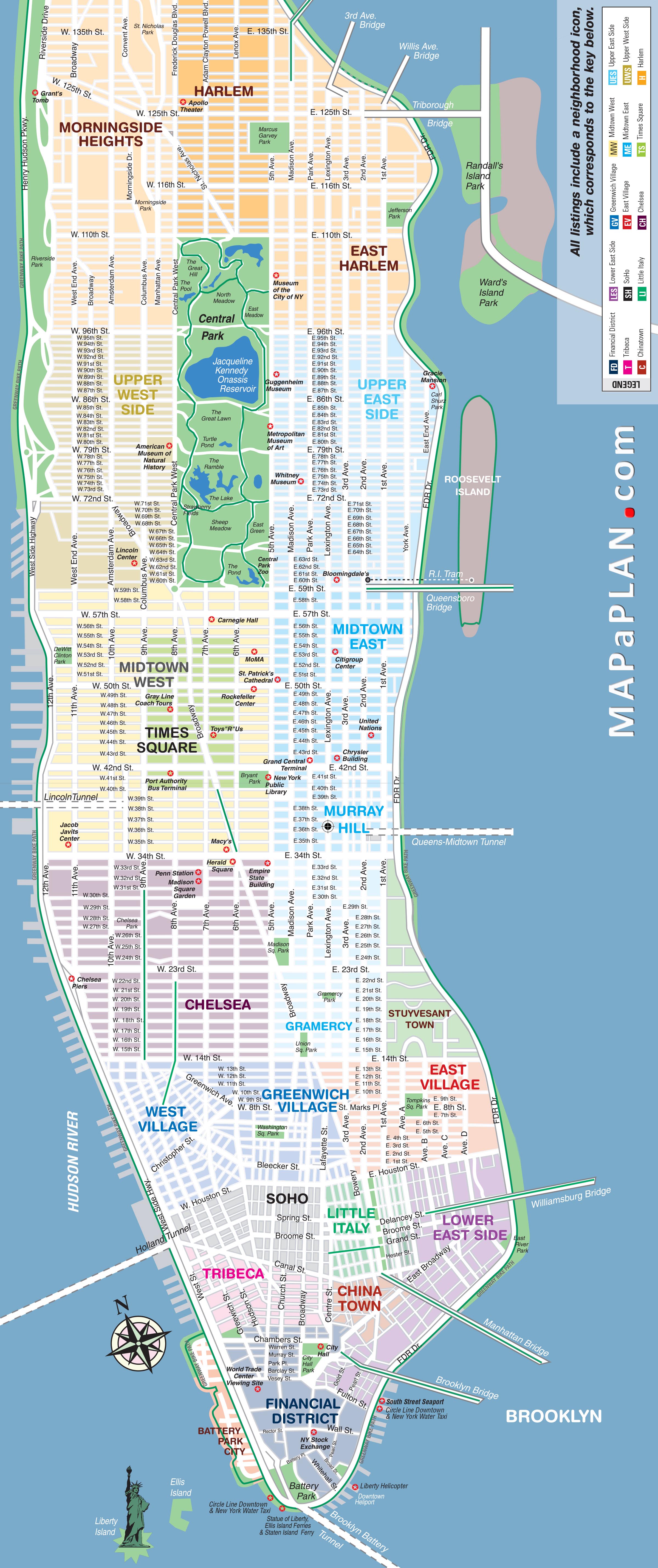 Locations to visit in three days - New York map