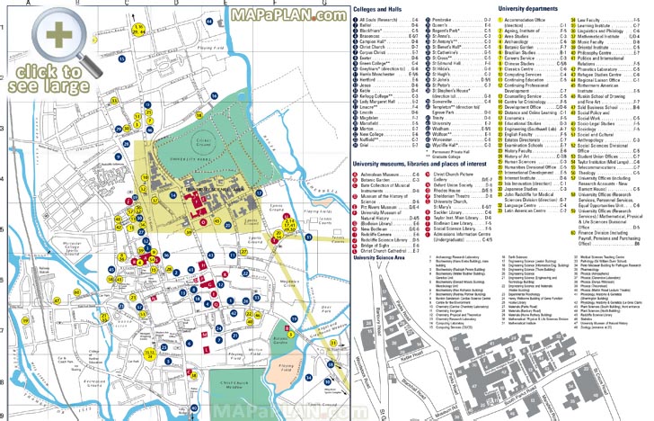 Oxford University Natural History Pitt Rivers Museums campus departments colleges halls libraries parks Oxford top tourist attractions map