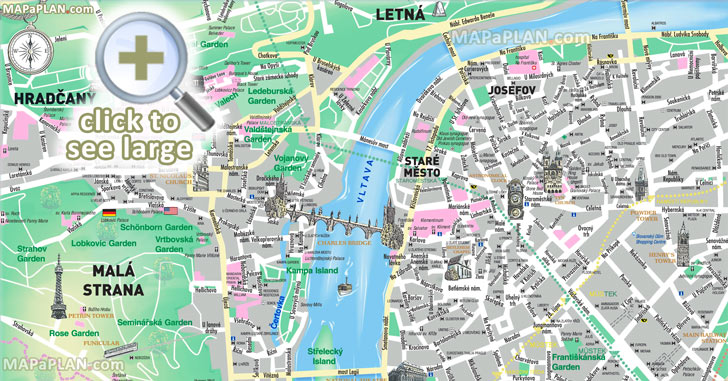free inner city map main historical landmarks most popular sights great art spots Prague top tourist attractions map