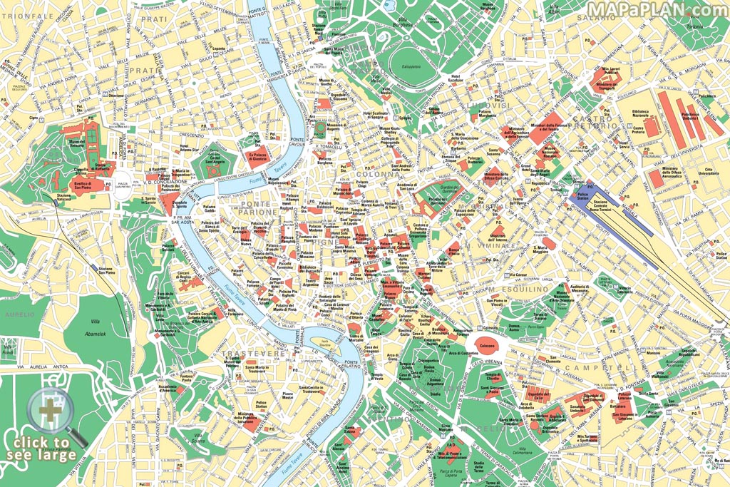 Rome maps - Top tourist attractions - Free, printable city street map