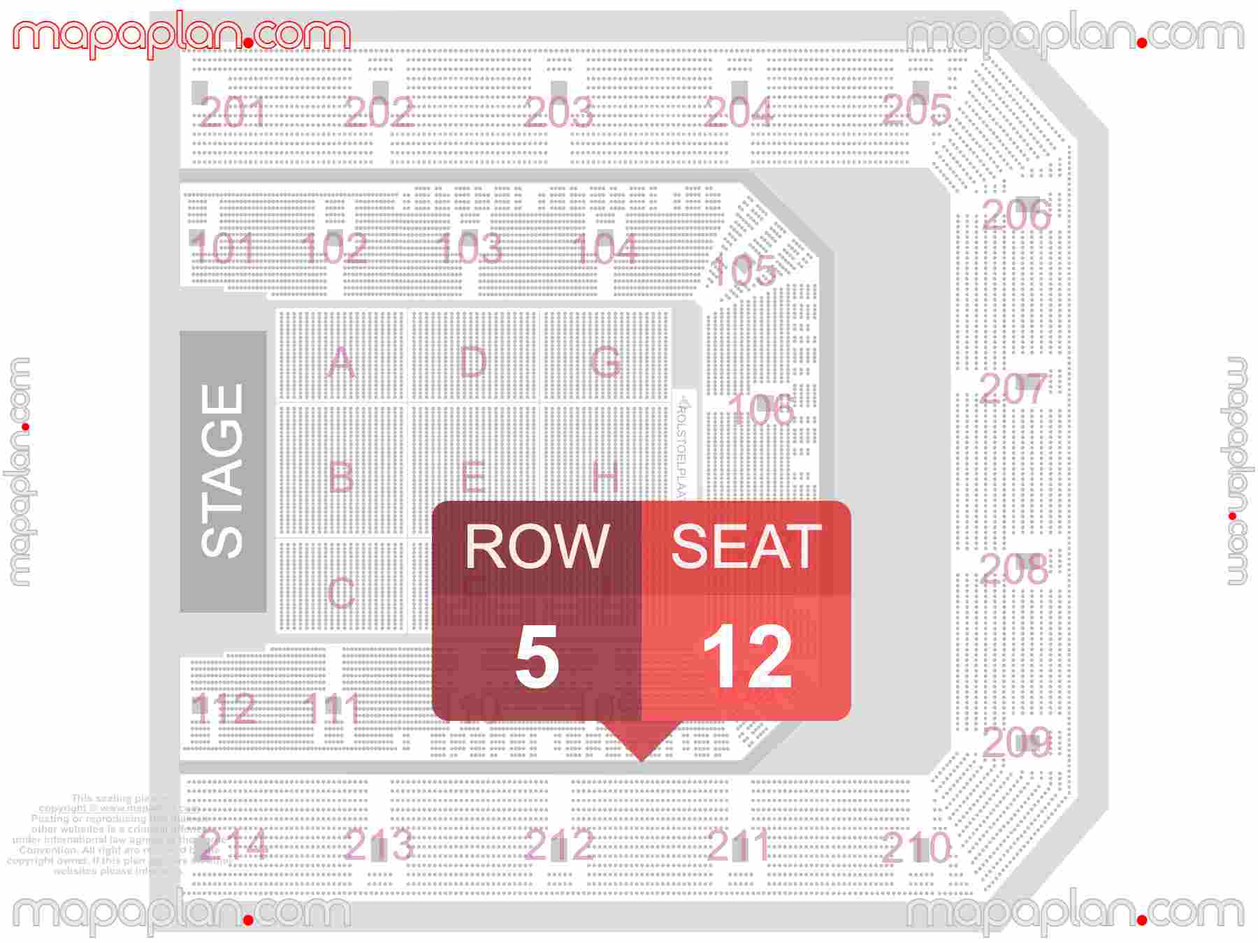 Amsterdam Ziggo Dome Arena seating plan Concert Zaal vakken rijen stoelen plattegrond met goede zitplaatsen stoelnummers en rijnummers detailed seat numbers and row numbering plan with interactive map map layout