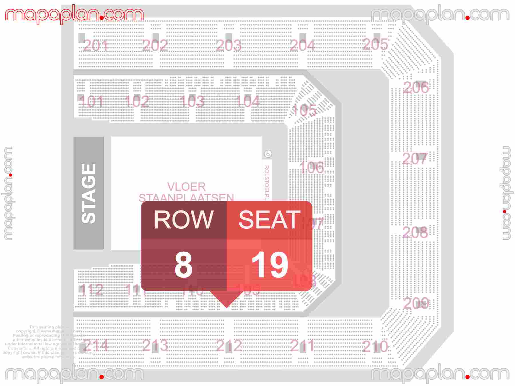 Amsterdam Ziggo Dome Arena seating plan Concert Beste plaatsen in stadion plattegrond met zitplaatsen en rijen nummers Floer staanplaatsen en zitplaatsen inside capacity view arrangement map - Interactive virtual 3d best seats & rows detailed stadium image configuration layout