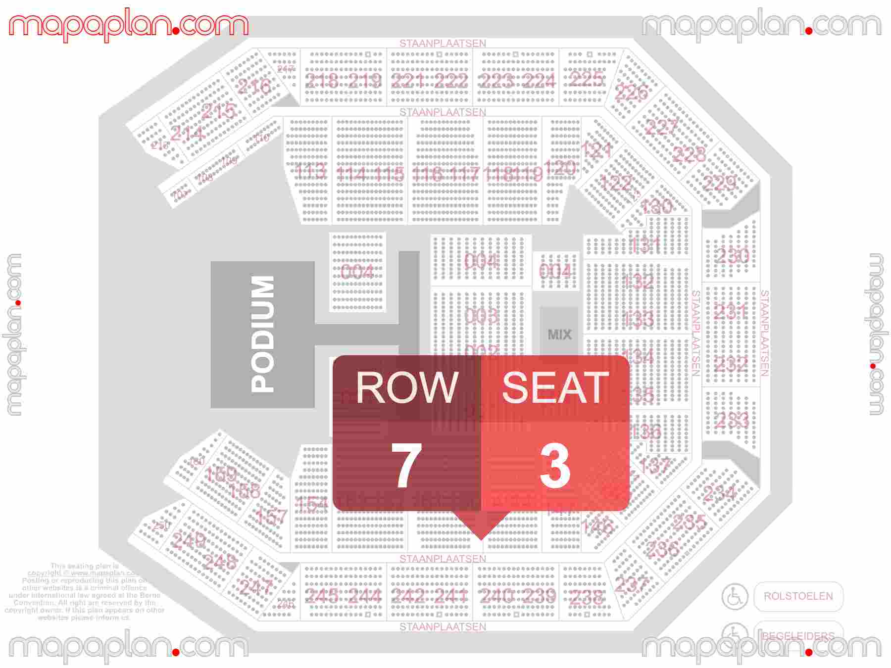 Antwerpen Lotto Arena seating plan Concerts plattegrond met zitplaatsen nummering en rijnummers zaalplan indeling met stoelnummers - find best seats row numbering system map showing how many seats per row - Individual find my seat virtual locator