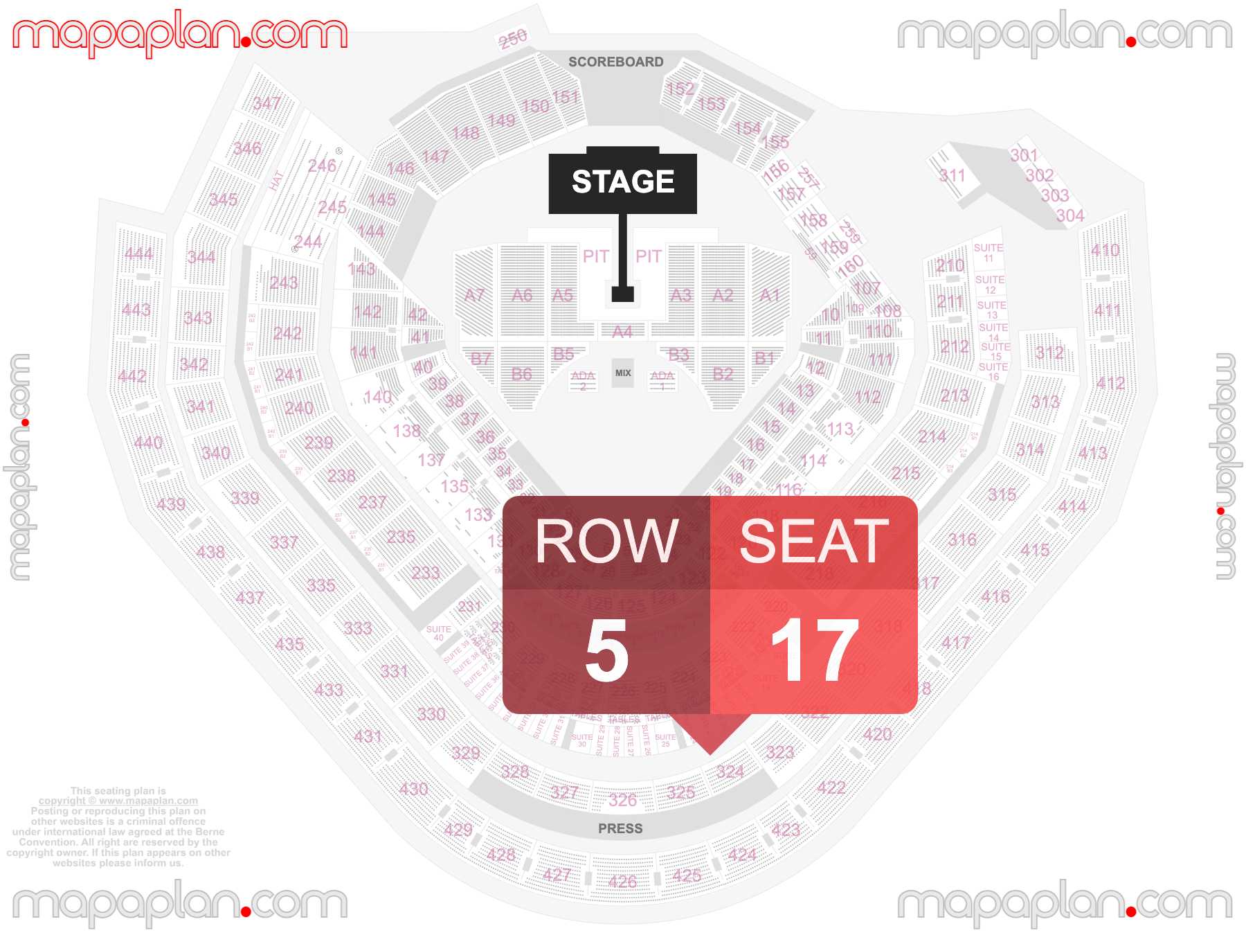 Atlanta Truist Park seating chart Concert detailed seat numbers and row numbering chart with interactive map plan layout