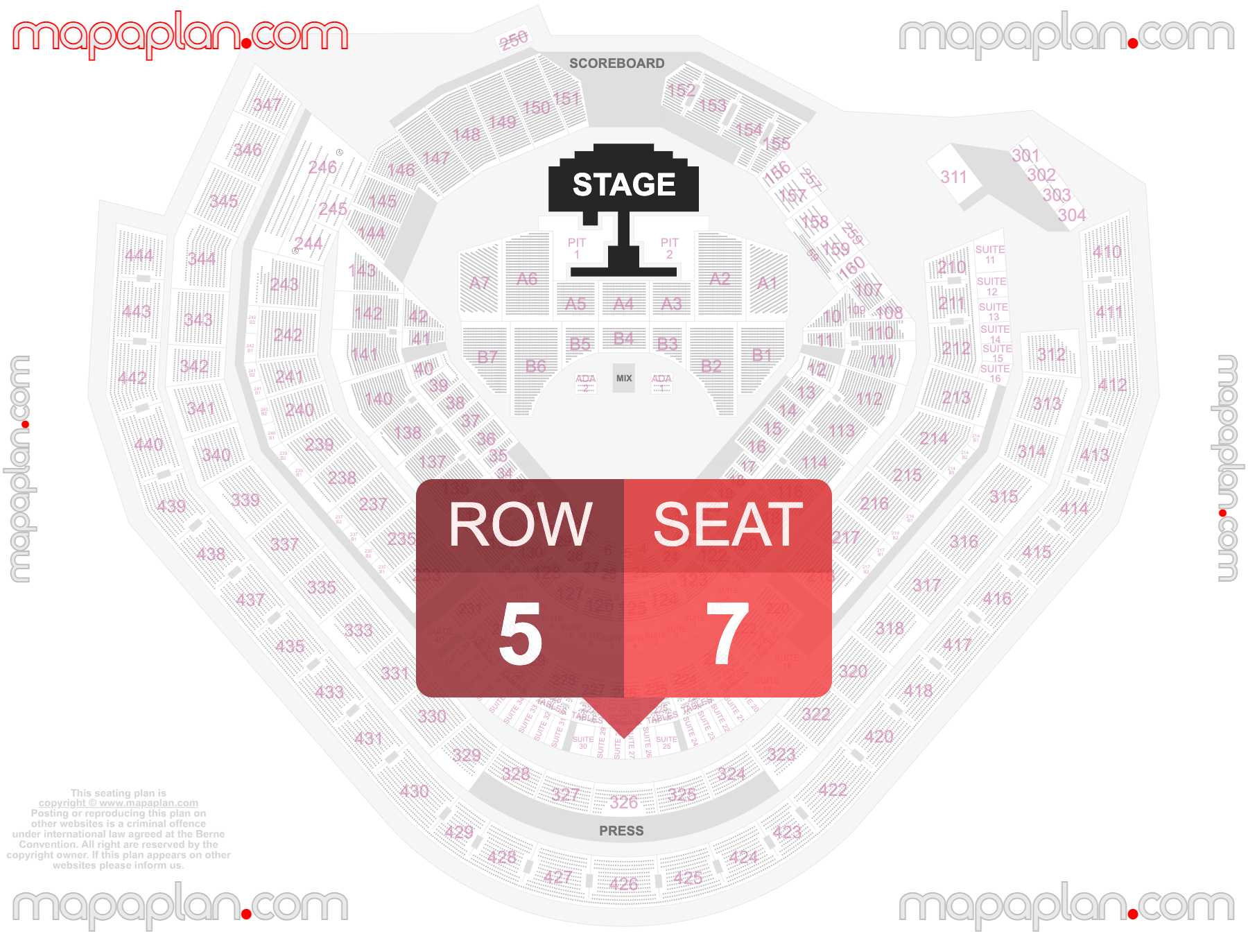 Atlanta Truist Park seating chart Concert with extended catwalk runway B-stage and floor PIT general admission standing room only seating chart with exact section numbers showing best rows and seats selection 3d layout - Best interactive seat finder tool with precise detailed location data