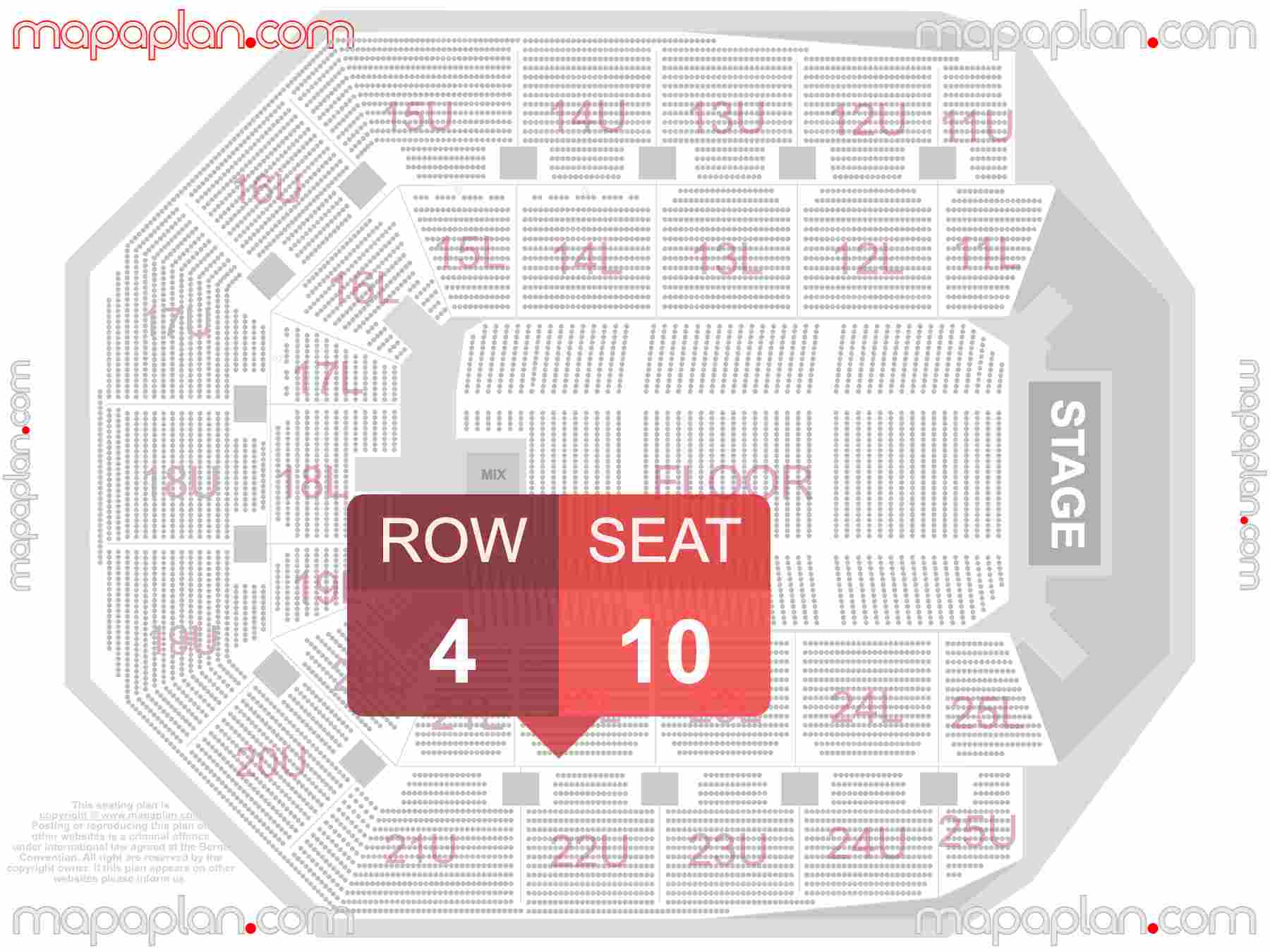 Auckland Spark Arena seating map Concert detailed seat numbers and row numbering map with interactive map plan layout