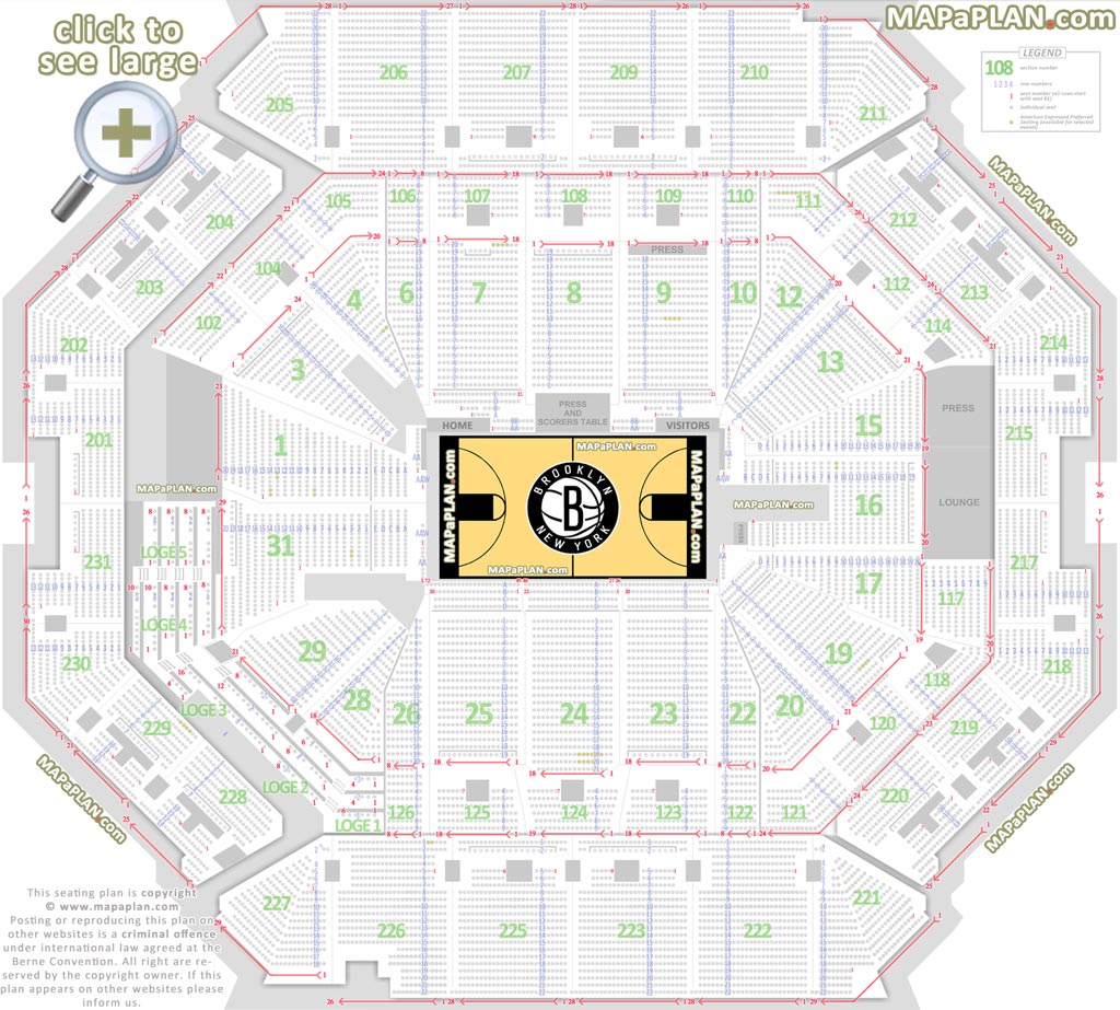 Barclays Center Brooklyn Nets & concerts seat numbers detailed seating
