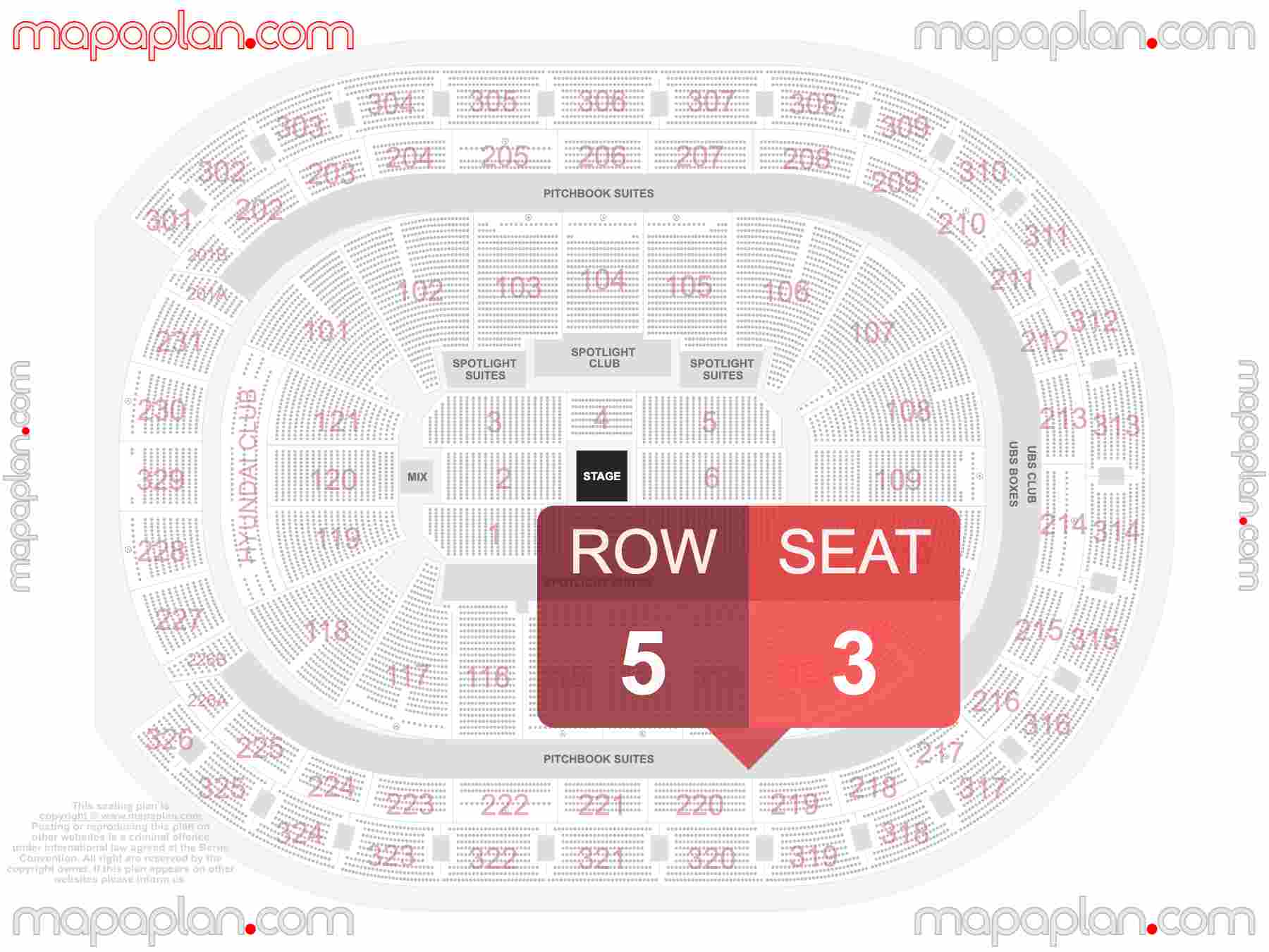 Belmont Park Elmont UBS Arena seating chart Concert 360 in the round stage find best seats row numbering system plan showing how many seats per row - Individual 'find my seat' virtual locator