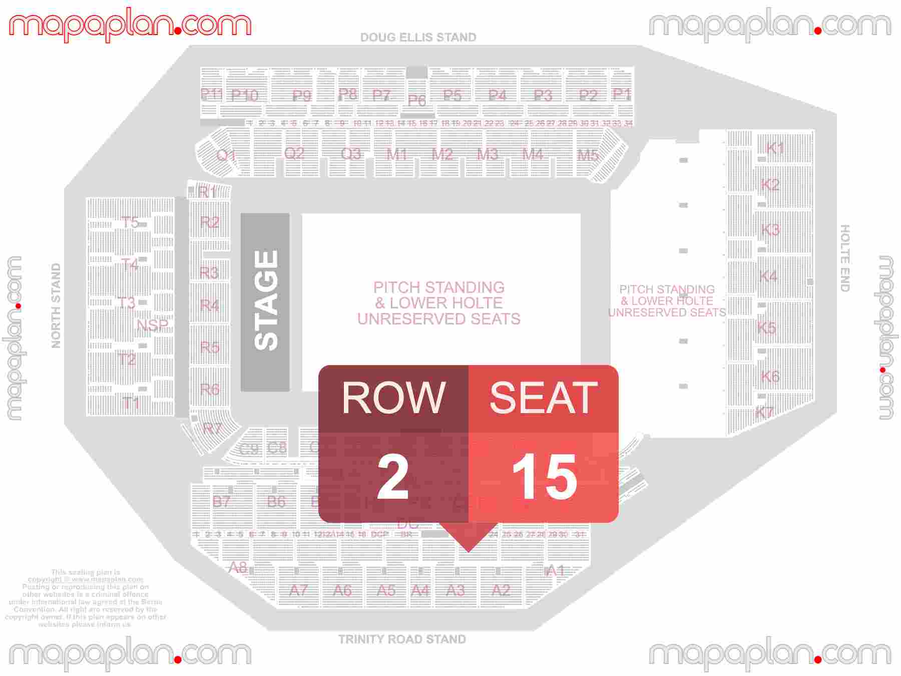 Birmingham Aston Villa Park Stadium seating plan Concert & Aston Villa Football detailed seat numbers and row numbering plan with interactive map chart layout