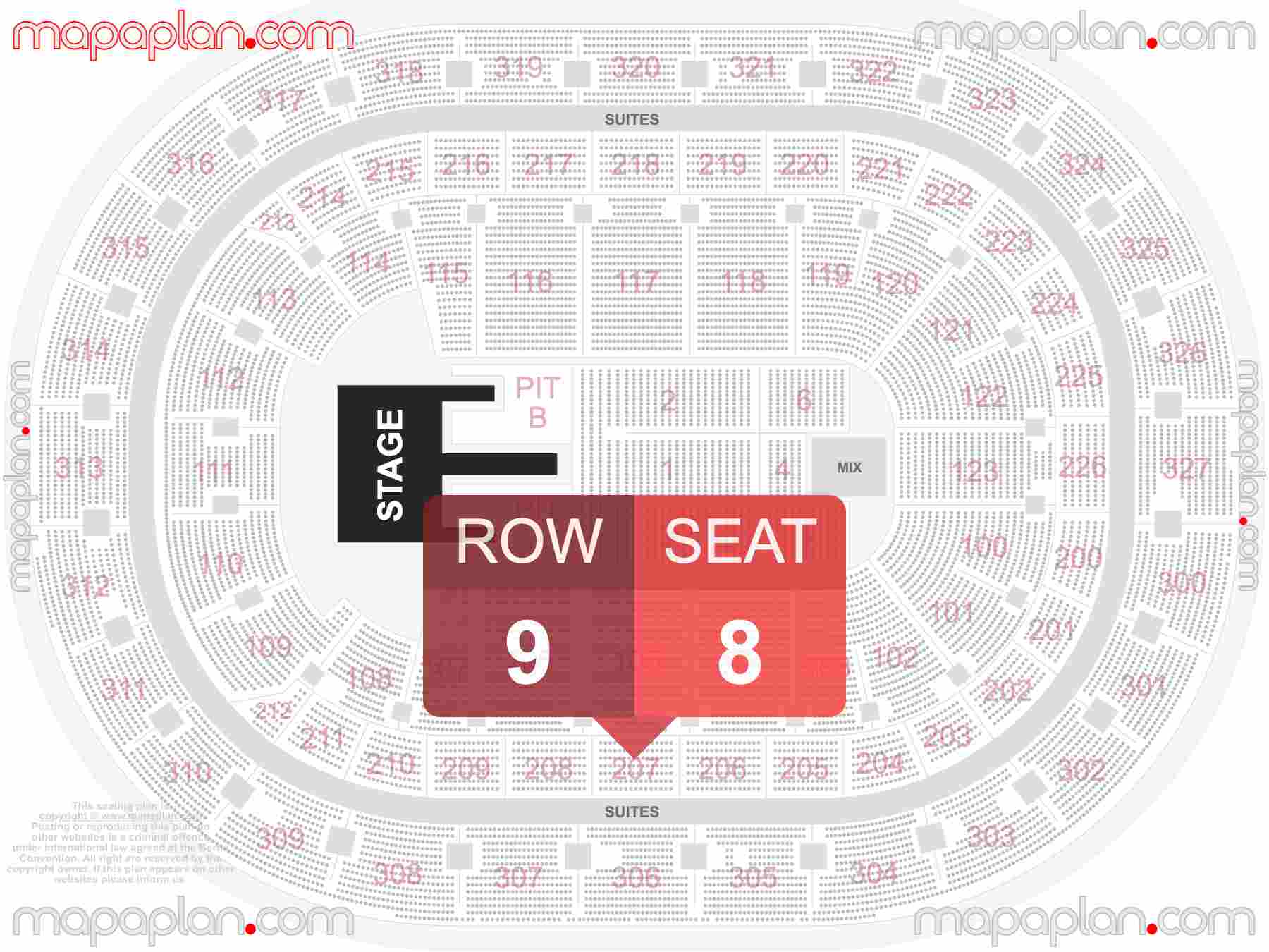 Buffalo KeyBank Center seating chart Concert with PIT floor standing interactive seating checker map plan showing seat numbers per row - Ticket prices sections review diagram