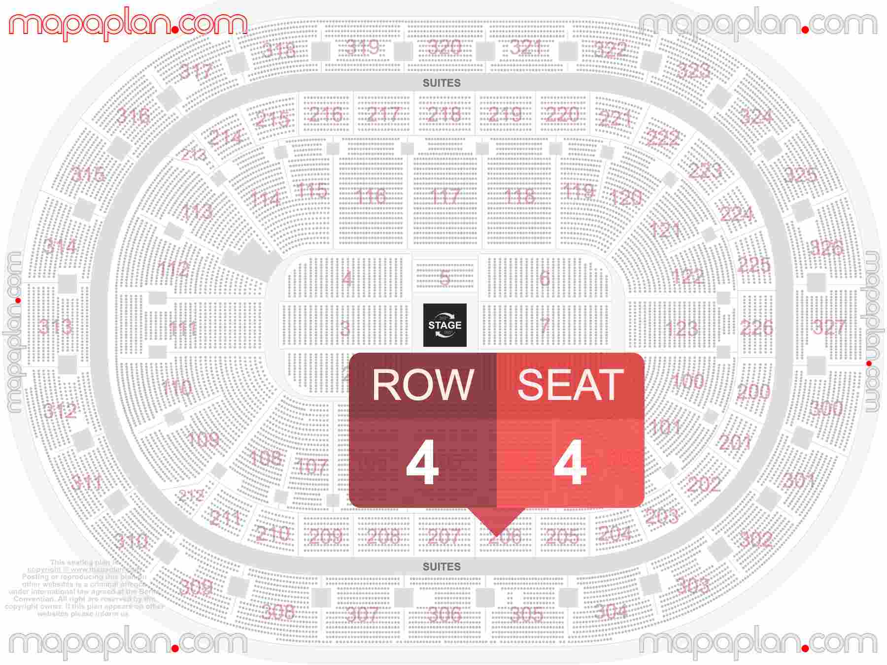 Buffalo KeyBank Center seating chart Concert 360 in the round stage detailed seating chart - 3d virtual seat numbers and row layout