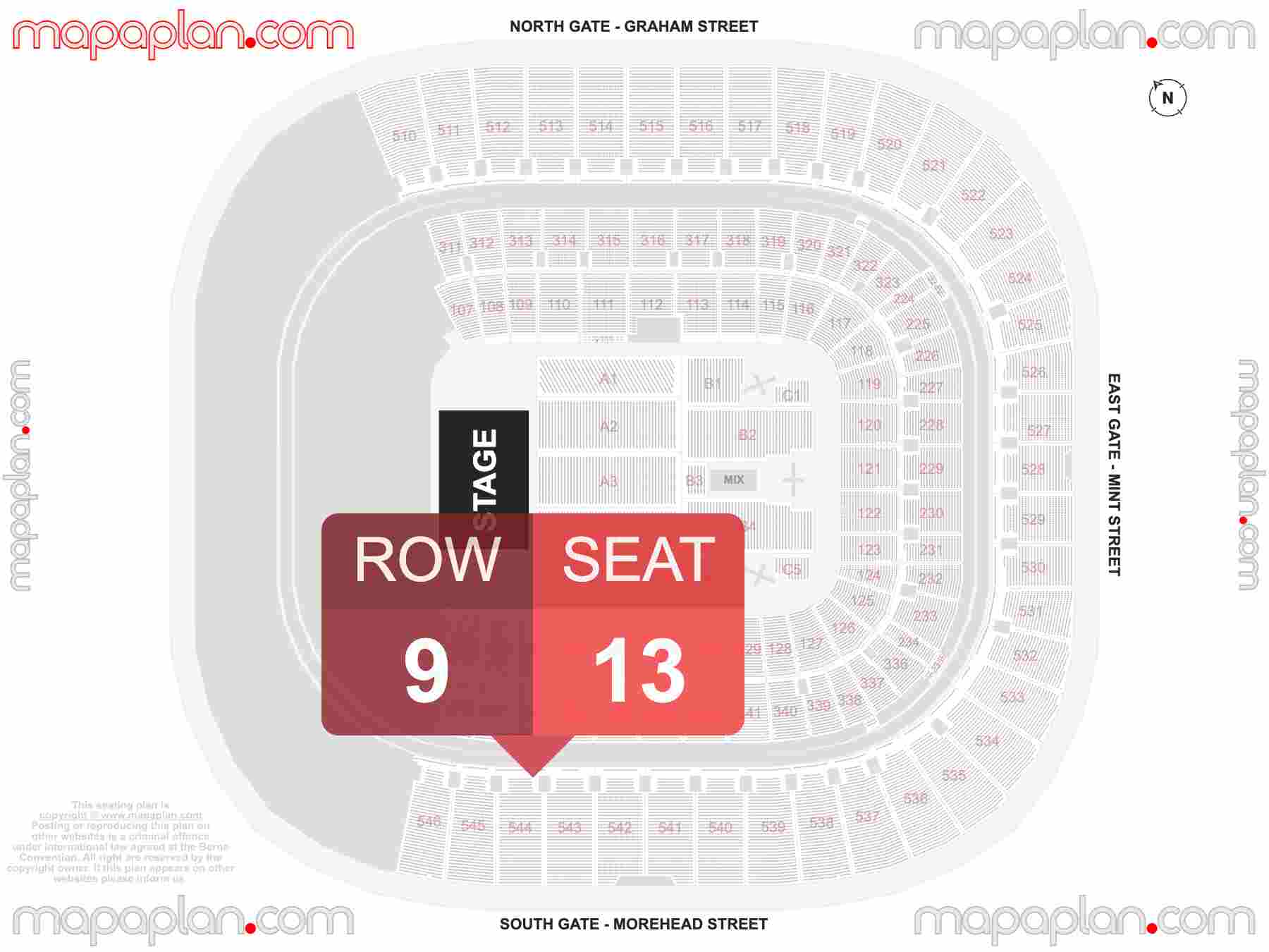 Charlotte Bank of America Stadium seating chart Concert detailed seat numbers and row numbering chart with interactive map plan layout
