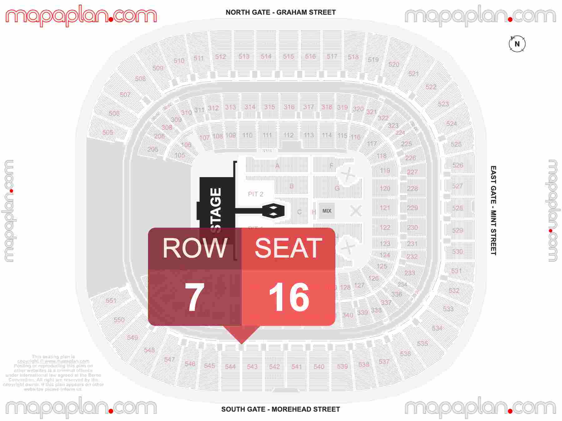 Charlotte Bank of America Stadium seating chart Concert with extended catwalk runway B-stage seating chart with exact section numbers showing best rows and seats selection 3d layout - Best interactive seat finder tool with precise detailed location data