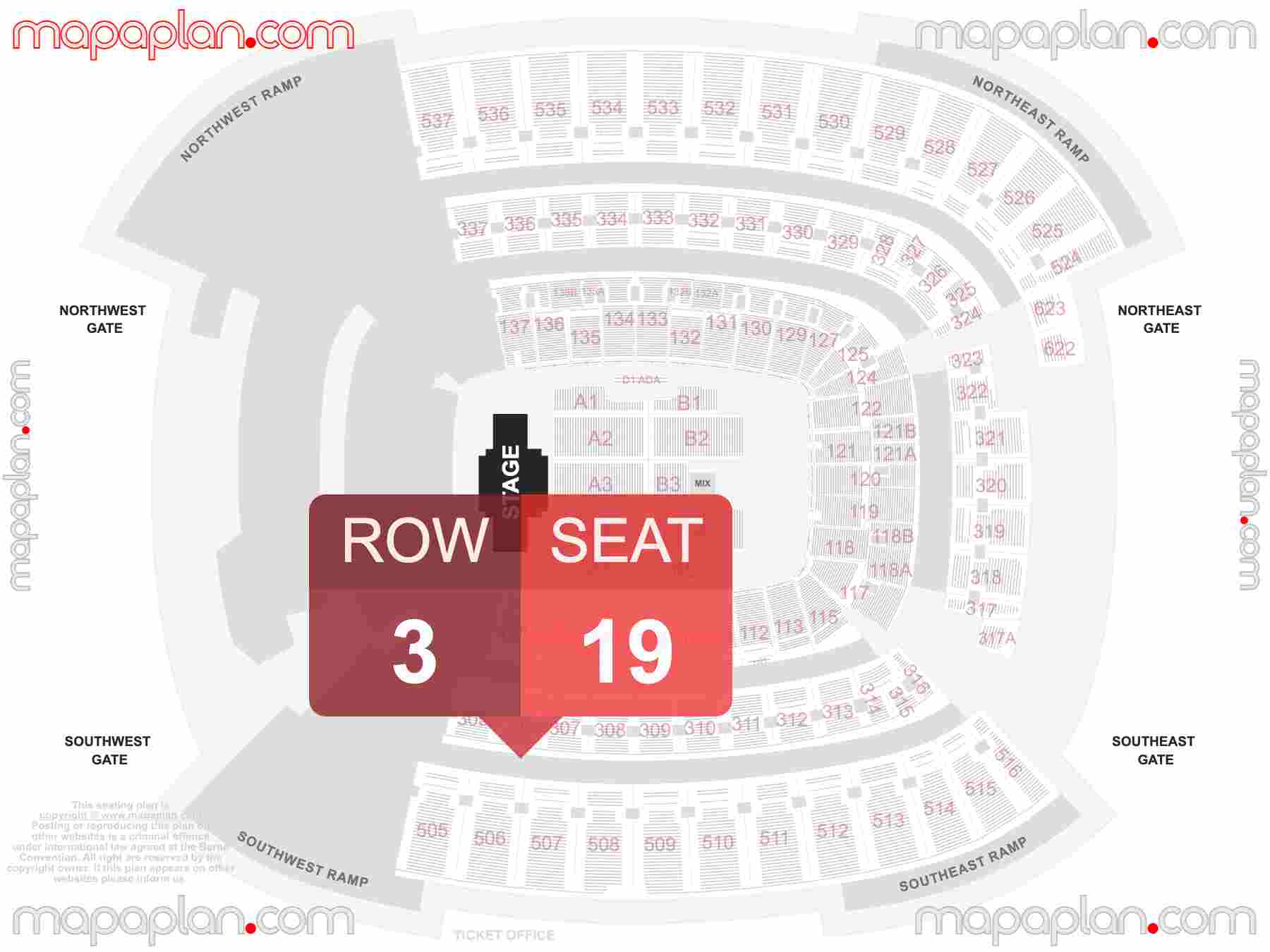 Cleveland Browns Stadium seating chart Concert detailed seat numbers and row numbering chart with interactive map plan layout
