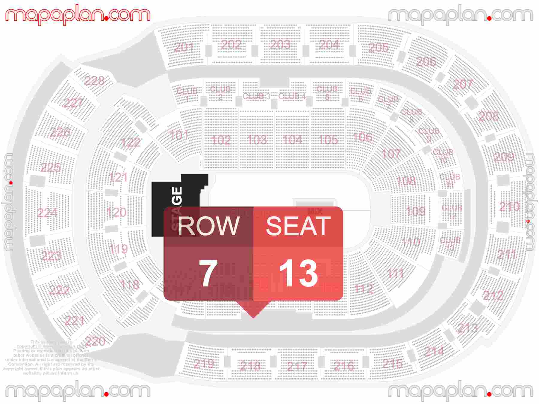 Columbus Nationwide Arena seating chart Concert with floor general admission standing interactive seating checker map plan showing seat numbers per row - Ticket prices sections review diagram
