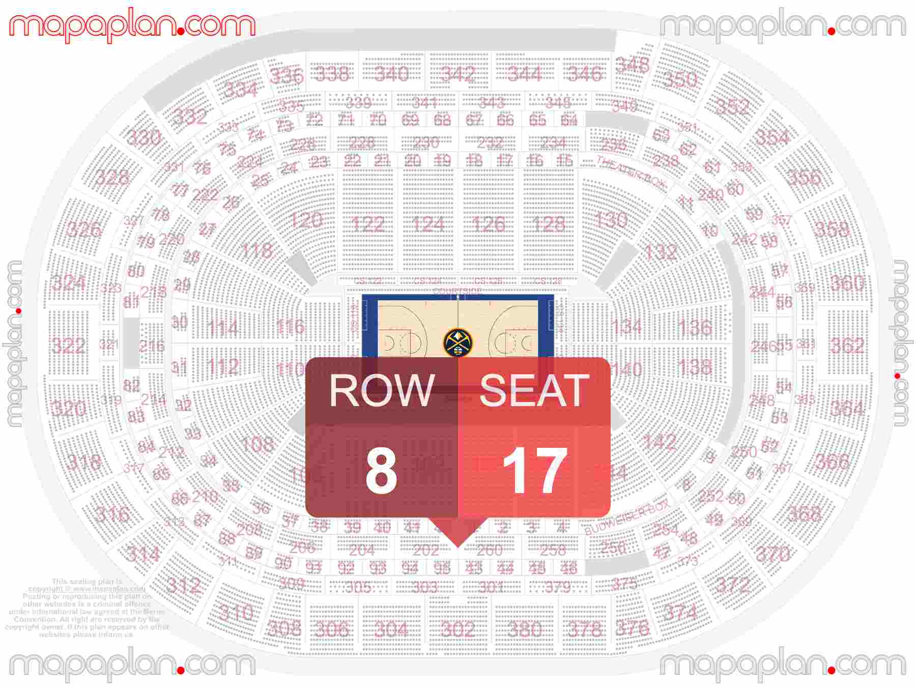 Denver Ball Arena seating chart Denver Nuggets NBA basketball inside capacity view arrangement plan - Interactive virtual 3d best seats & rows detailed stadium image configuration layout