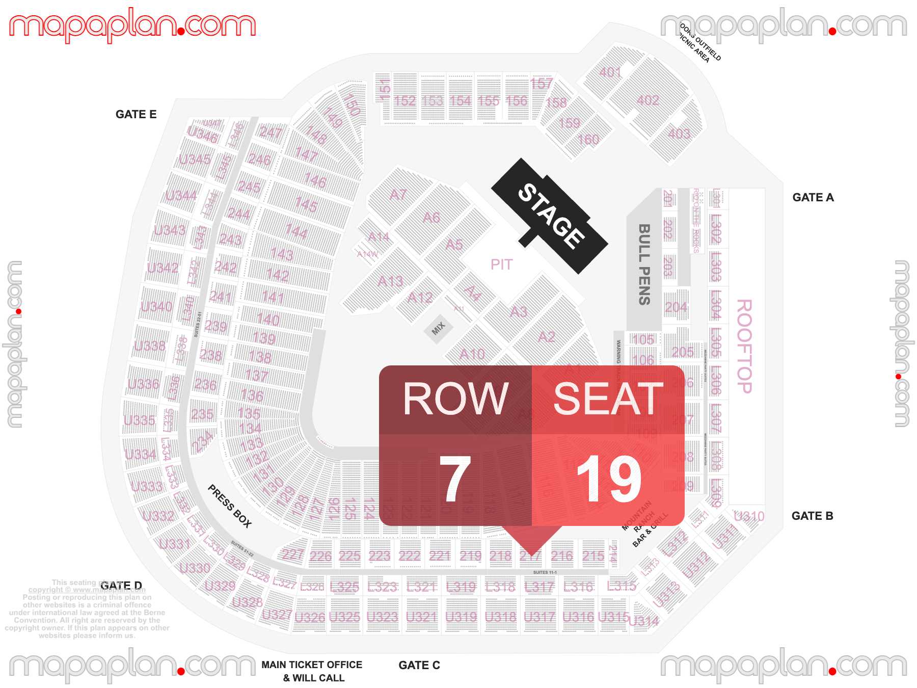 Denver Coors Field seating chart Concert & Colorado Rockies Stadium Baseball detailed seat numbers and row numbering chart with interactive map plan layout