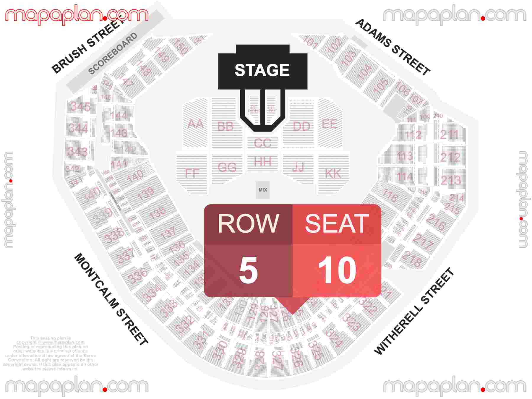 Detroit Comerica Park seating chart Concert with floor PIT general admission standing room and extended catwalk B-stage inside capacity view arrangement plan - Interactive virtual 3d best seats & rows detailed stadium image configuration layout